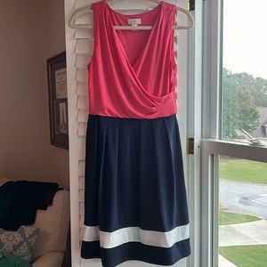 XS Loft Dress - Very Flattering Fit - Pink, Navy & White - Great Condition